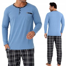 Piżama męska 100% BAWEŁNA Długi Komplet na Zimę Bluza + Spodnie - L