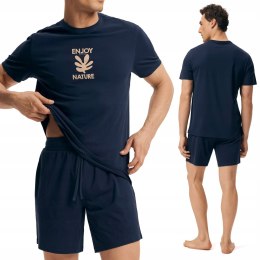 Piżama męska 100% BAWEŁNA Komplet T-Shirt + Spodenki HENDERSON - L