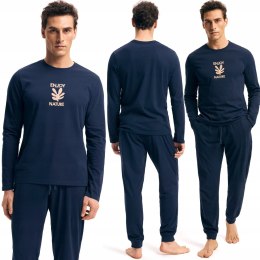 Piżama męska 100% BAWEŁNA Komplet z Długim Rękawem HENDERSON granatowy - L