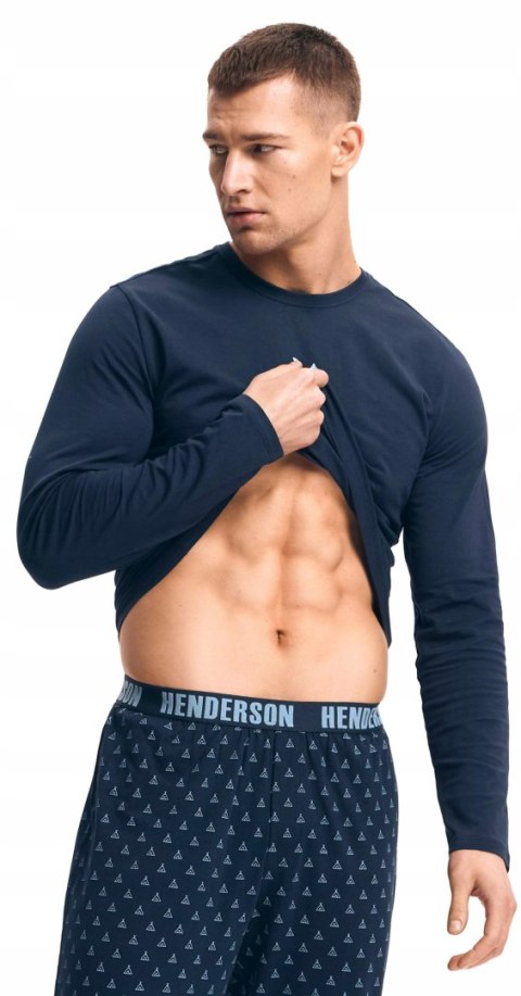 Piżama męska 100% BAWEŁNA Komplet z Długim Rękawem HENDERSON granatowy - XL