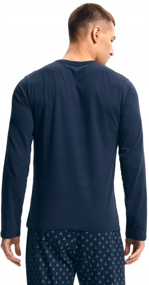 Piżama męska 100% BAWEŁNA Komplet z Długim Rękawem HENDERSON granatowy - XL