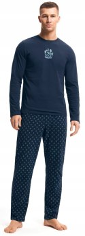 Piżama męska 100% BAWEŁNA Komplet z Długim Rękawem HENDERSON granatowy - L
