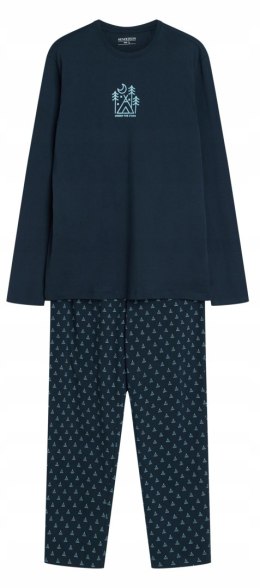 Piżama męska 100% BAWEŁNA Komplet z Długim Rękawem HENDERSON granatowy - M