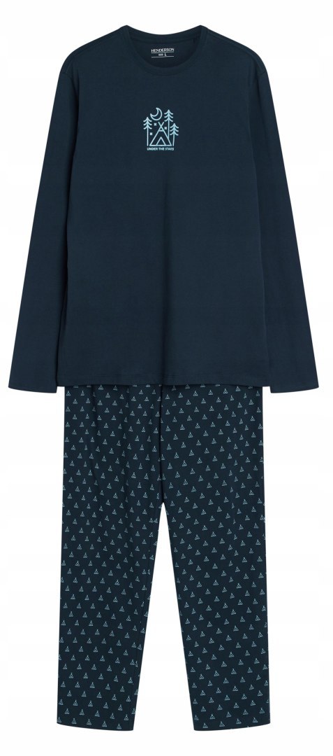 Piżama męska 100% BAWEŁNA Komplet z Długim Rękawem HENDERSON granatowy - M