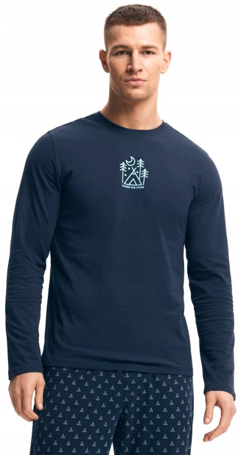 Piżama męska 100% BAWEŁNA Komplet z Długim Rękawem HENDERSON granatowy - M