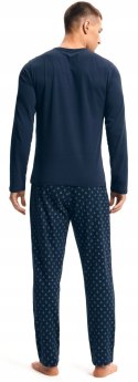 Piżama męska 100% BAWEŁNA Komplet z Długim Rękawem HENDERSON granatowy - M