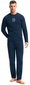 Piżama męska 100% BAWEŁNA Komplet z Długim Rękawem HENDERSON granatowy - M