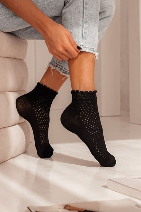 MILENA Skarpetki damskie ażurowe z kokardką 1115 MILENA Skarpetki damskie ażurowe z kokardką 1115