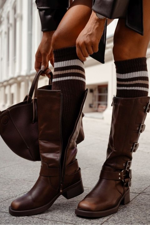 MILENA Podkolanówki damskie w prążek z paskami 1610.001