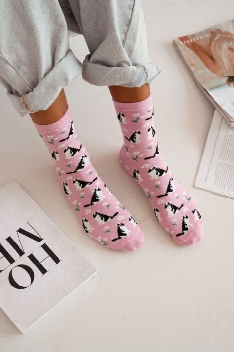 MILENA Skarpetki damskie Kotki i kwiatki 0200.173