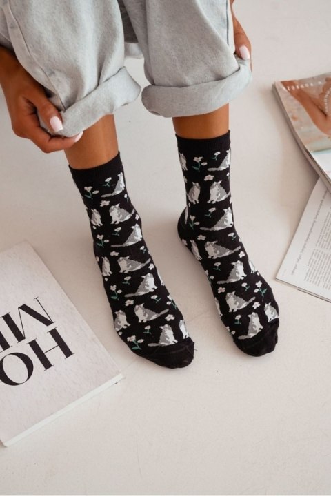 MILENA Skarpetki damskie Kotki i kwiatki 0200.173