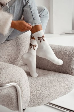 MILENA Skarpetki damskie Frotte Cętkowana kokarda 0118.014
