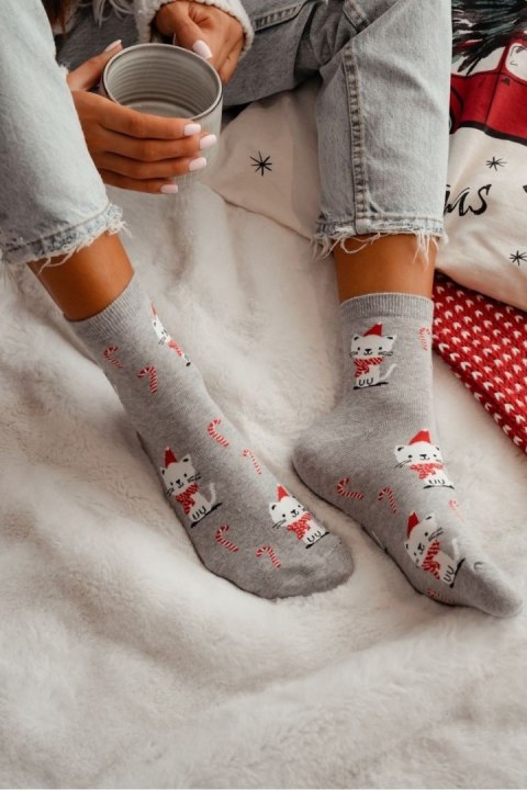 MILENA Skarpetki damskie świąteczne Kotek 1283.037